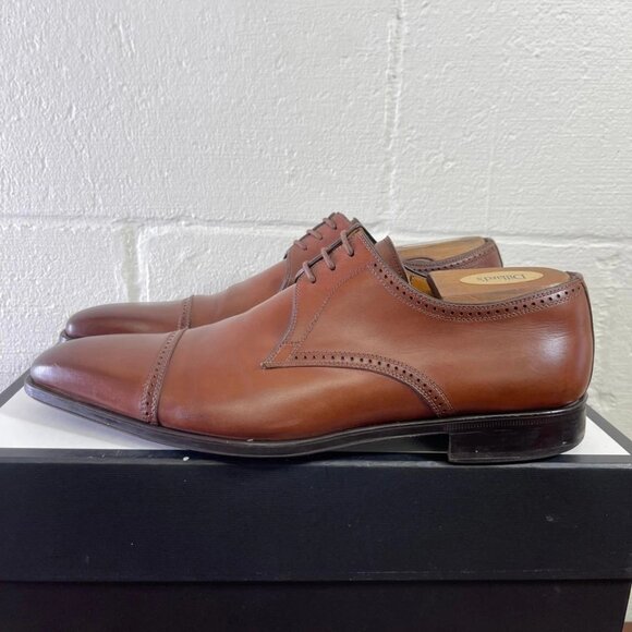 Magnanni 13317 Cap Toe Brown Leather Oxford Dress Shoes Lace up Men's Size 8.5 M - Picture 4 of 13